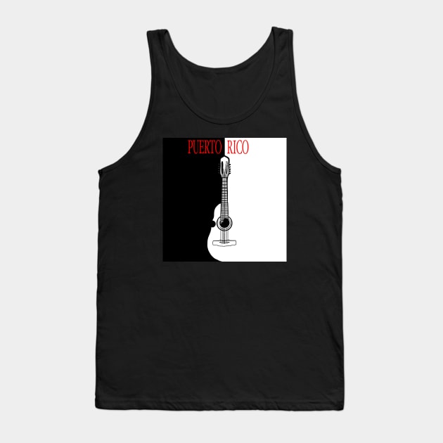 Puerto Rican Cuatro Boricua Scarface Mock Black And White Tank Top by SoLunAgua